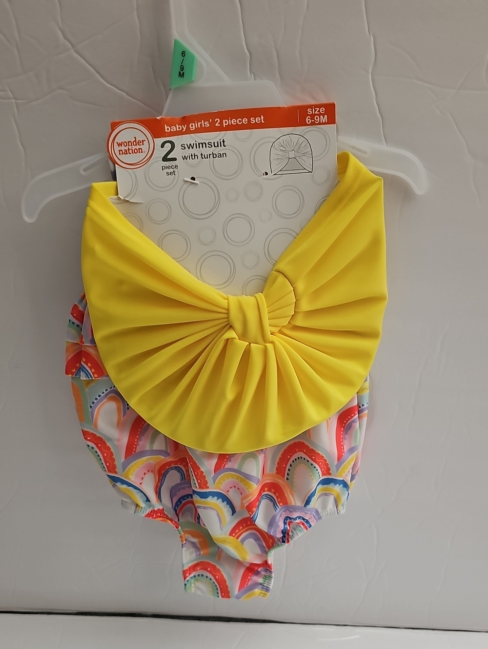 wonder nation Yellow Turban Two-Piece Swimsuit with Rainbow Bottoms